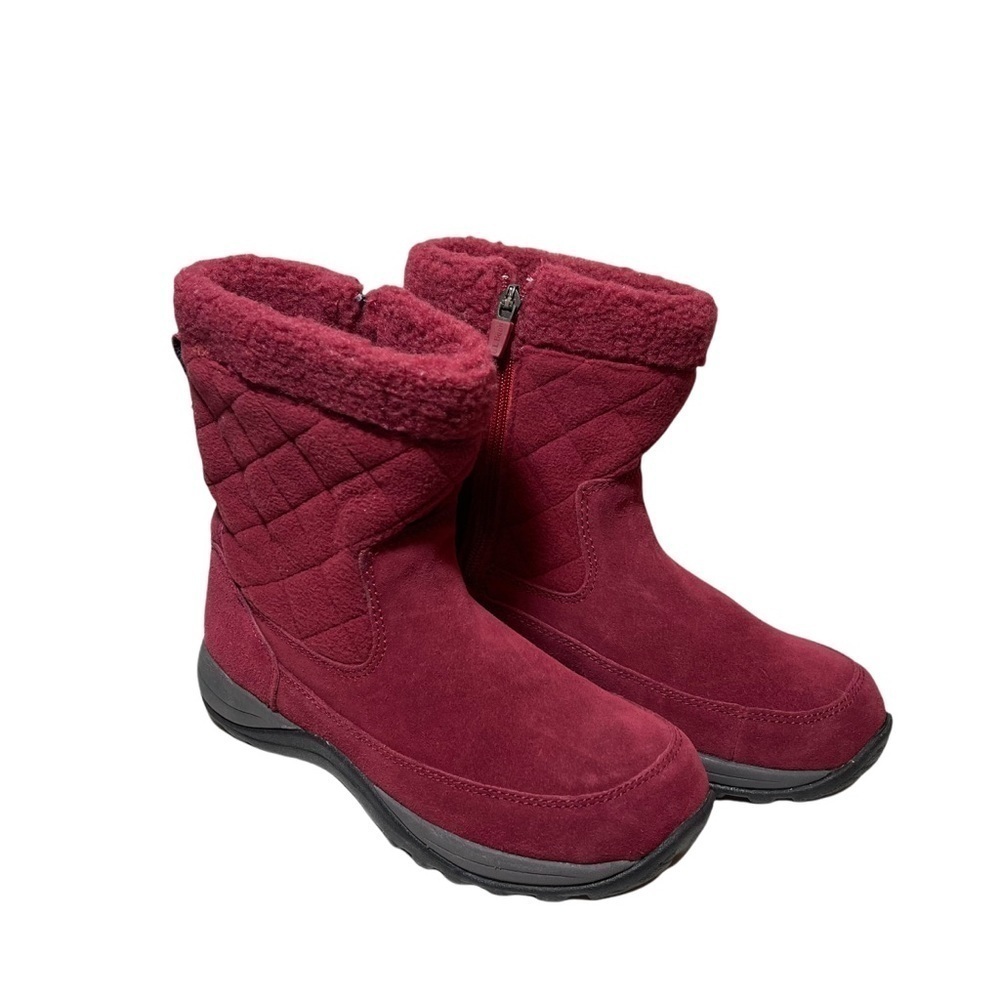 L.L. Bean Red Suede Quilted Fleece Side Zip Booties Women Size 7